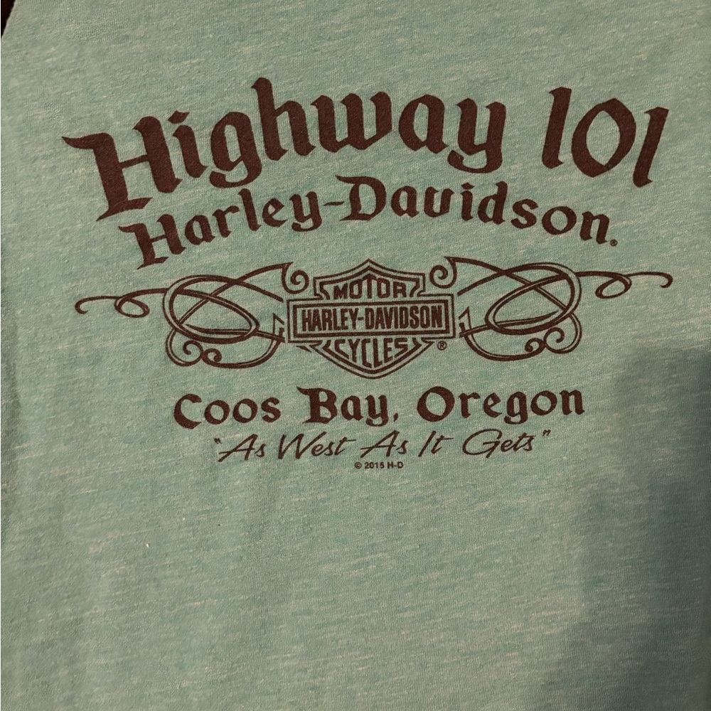 Harley Davidson Womens XL Teal Sequin Pattern Mesh Half Sleeve Size Coos Bay, OR - Picture 7 of 7